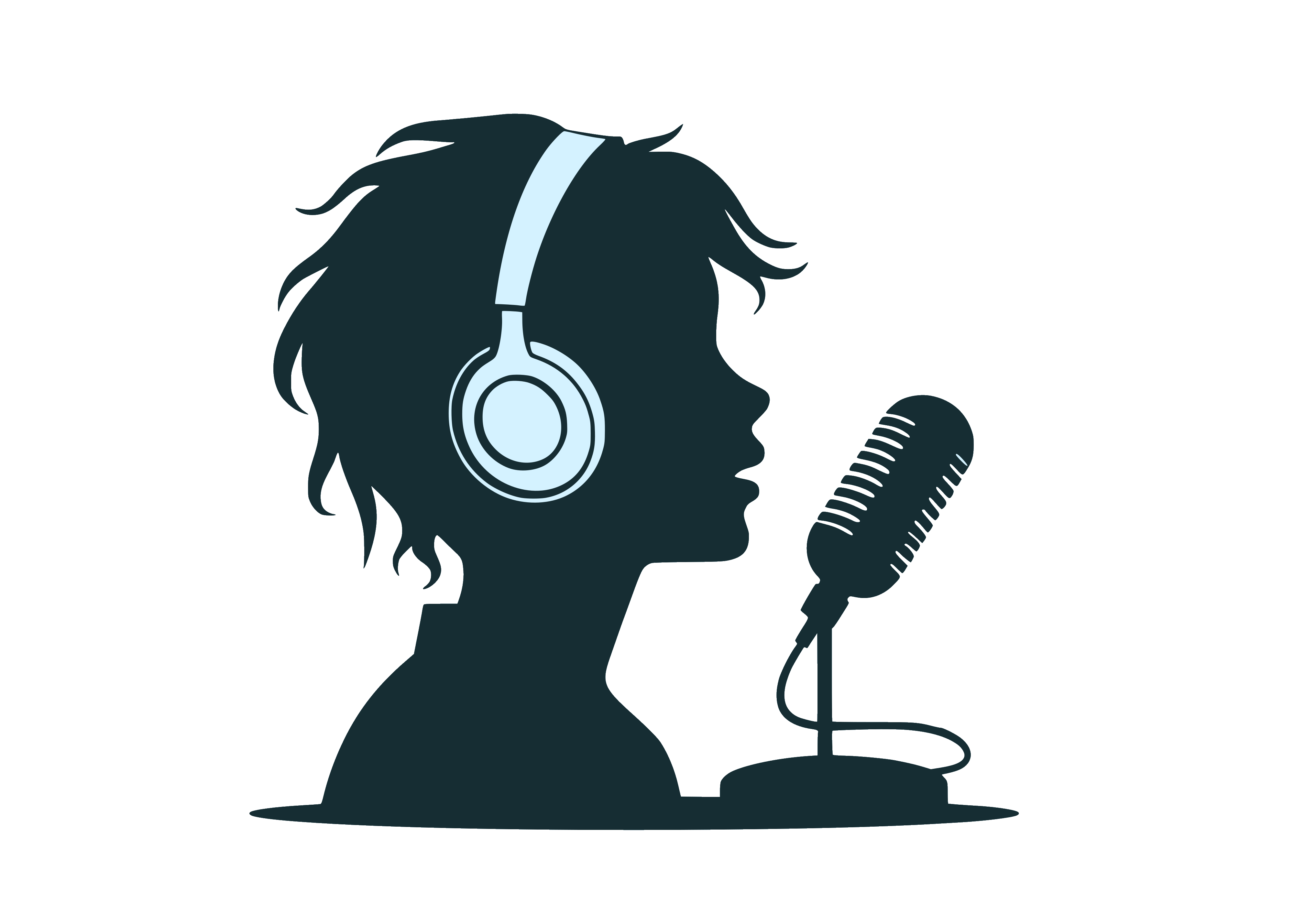 Woman wearing headphones speaking into a microphone